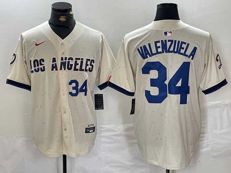 Men%27s Los Angeles Dodgers #34 Toro Valenzuela Number Cream 2024 City Connect Limited Stitched Jerseys->los angeles dodgers->MLB Jersey